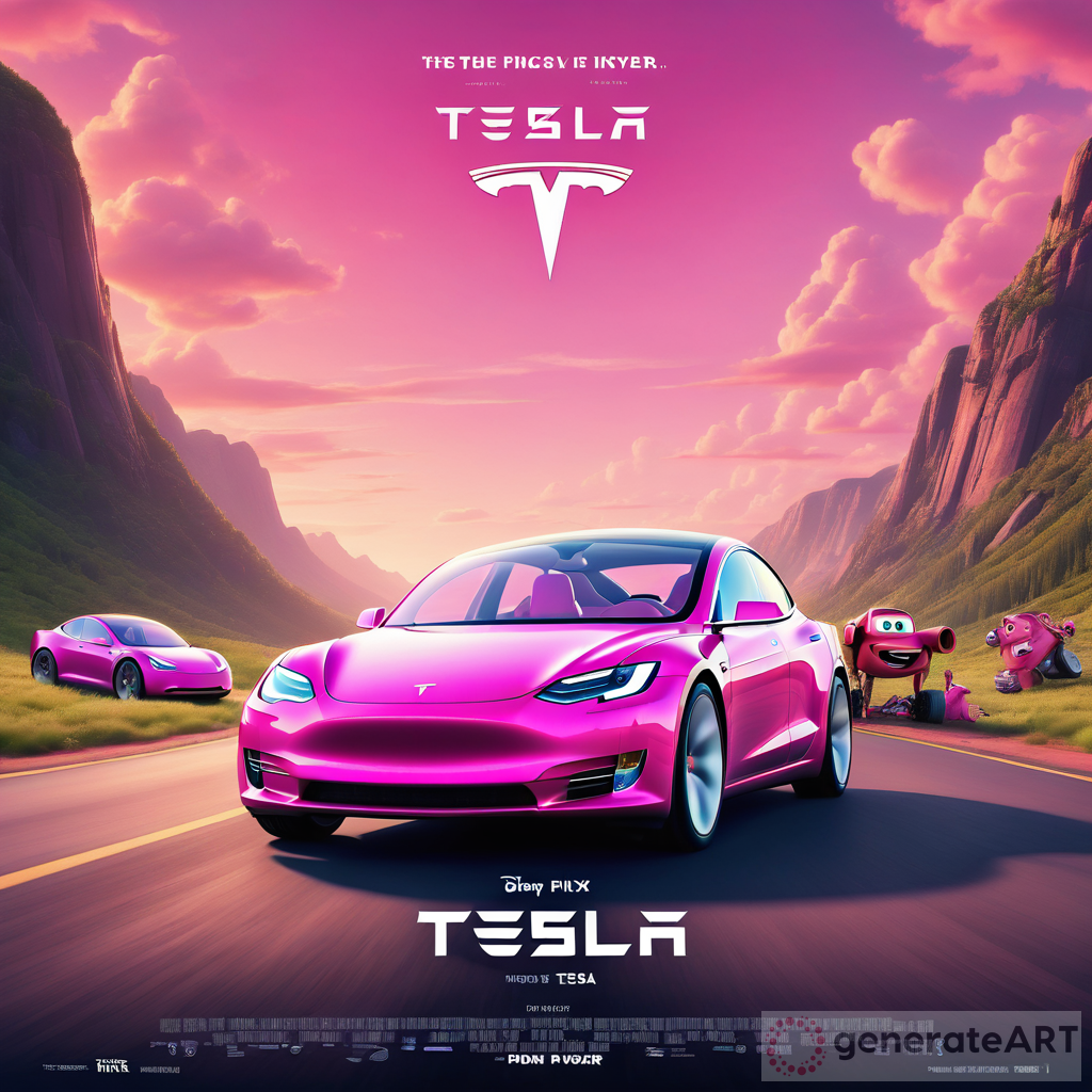 Pink Tesla Pixar Movie Poster
