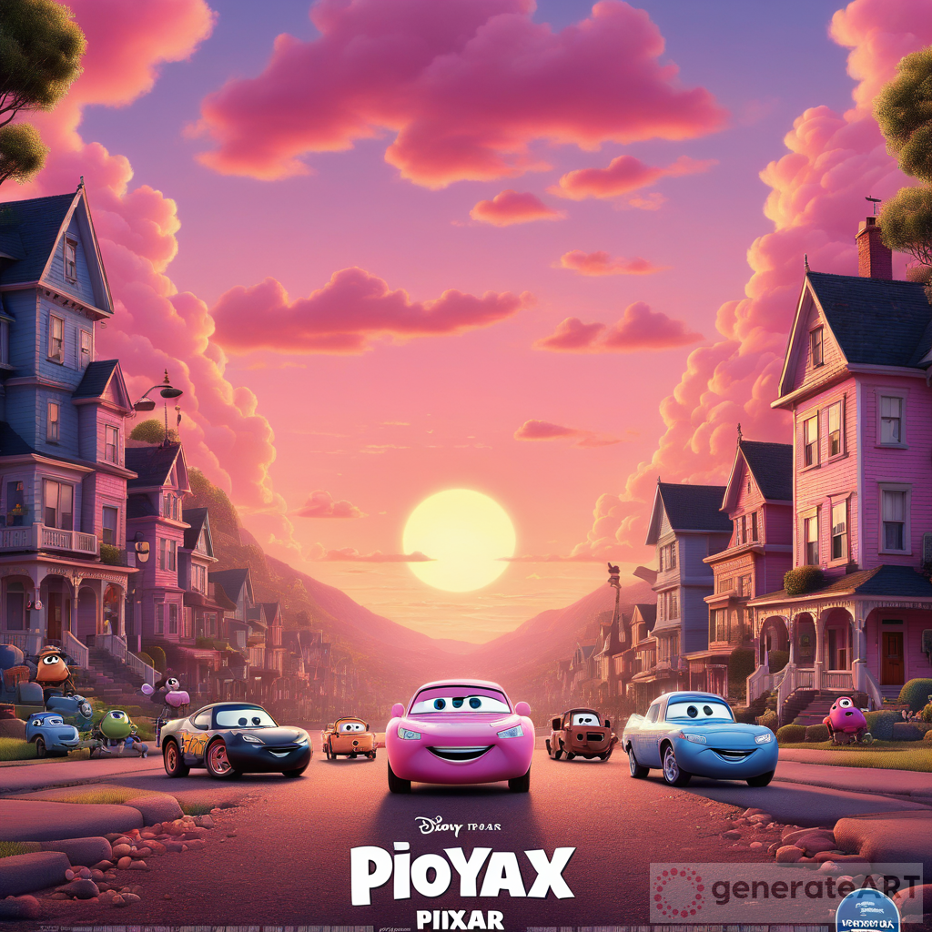 Enchanting Pink Sunset Pixar Poster