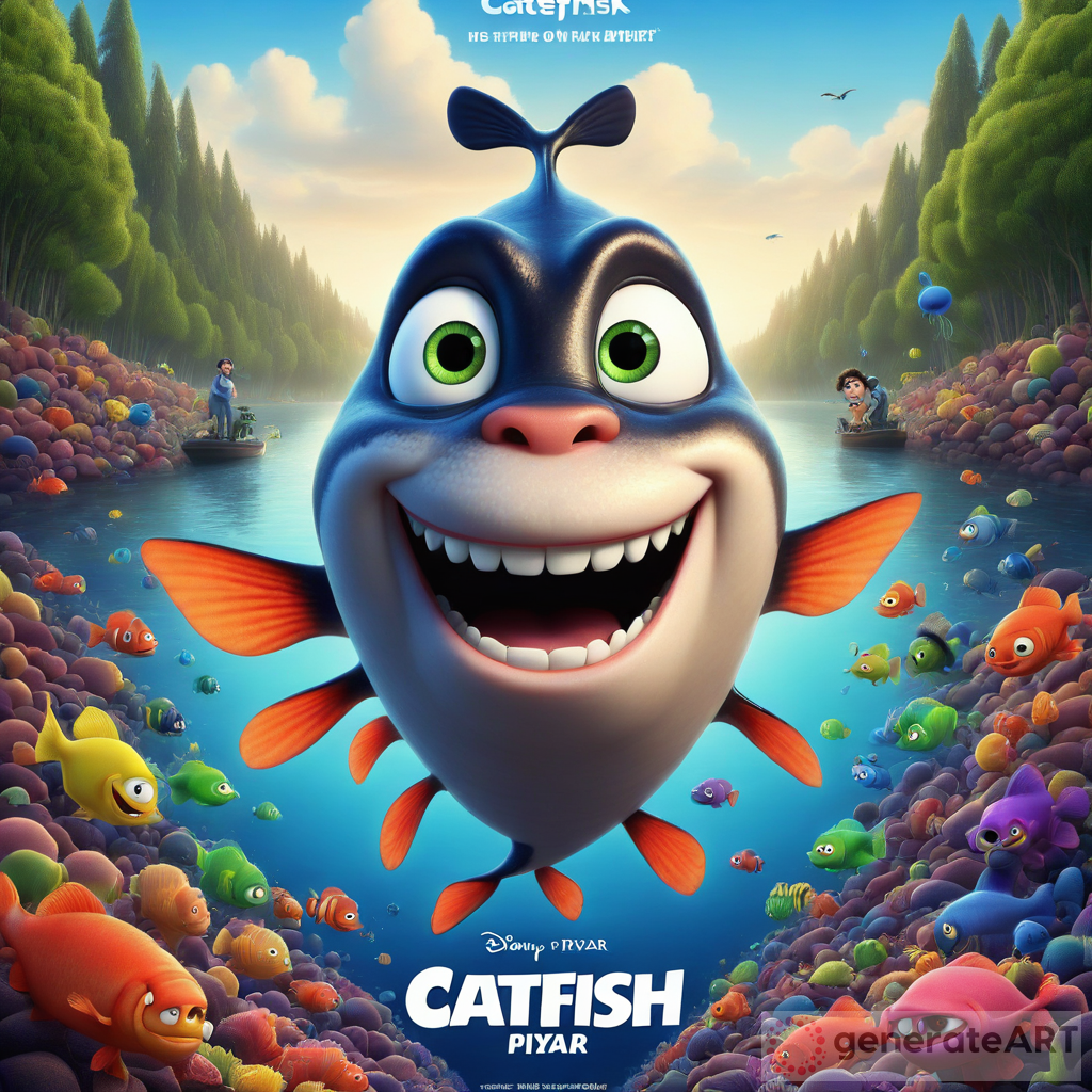 Whimsical Catfish Cartoon Pixar Movie Poster
