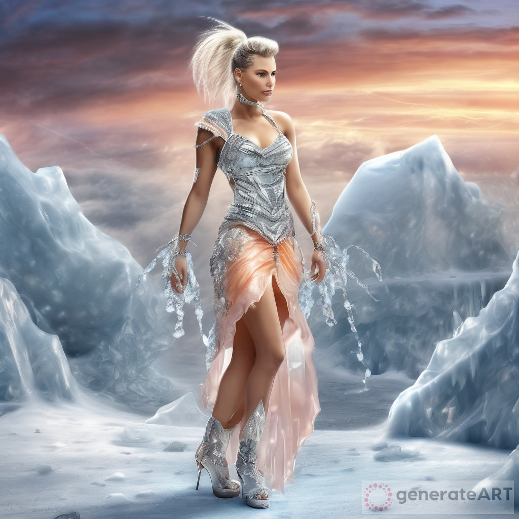 Ice Queen Beauty: Stunning Peach American Woman in Icy Attire