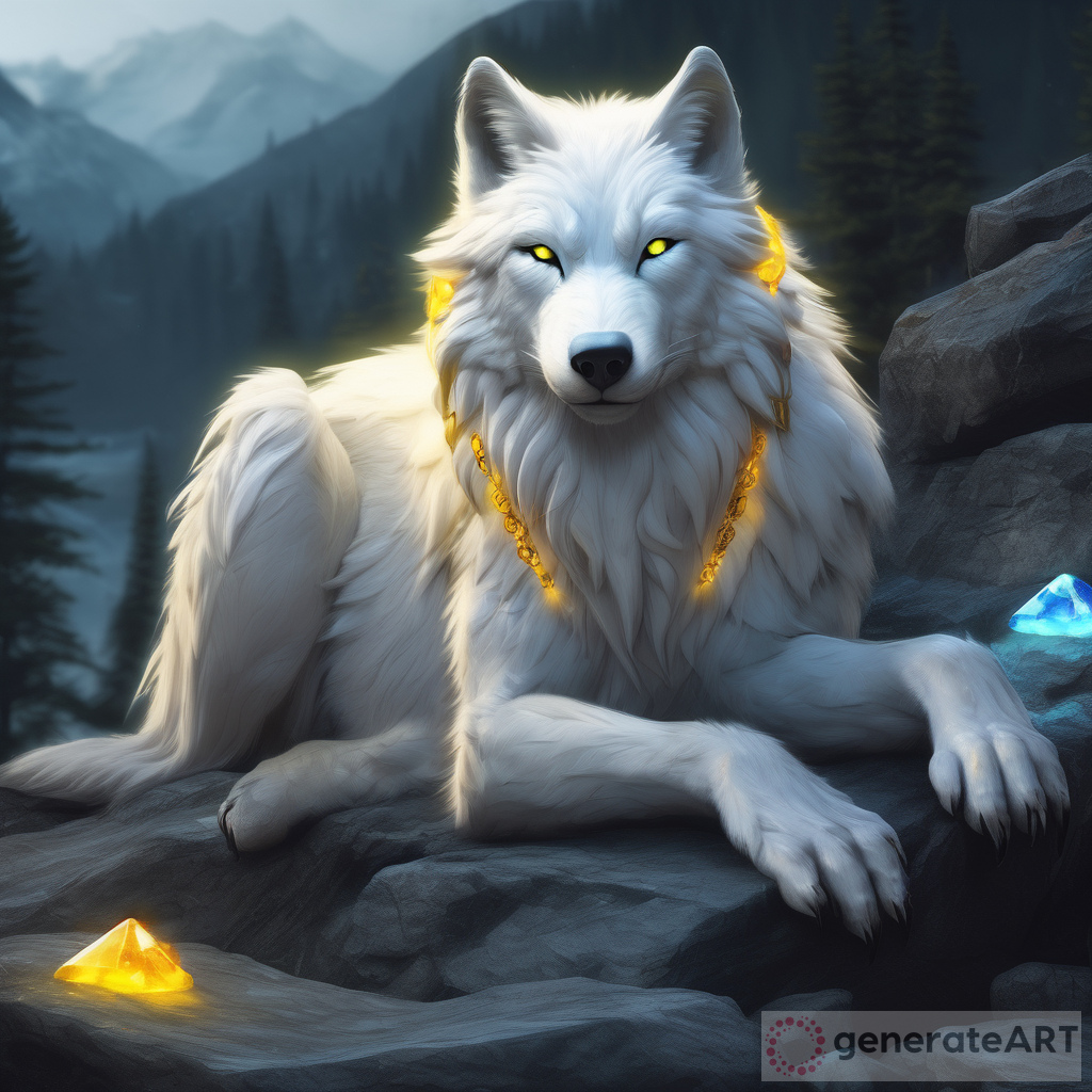 Majestic White Wolf Art: Glowing Yellow Eyes & Sapphire Furs