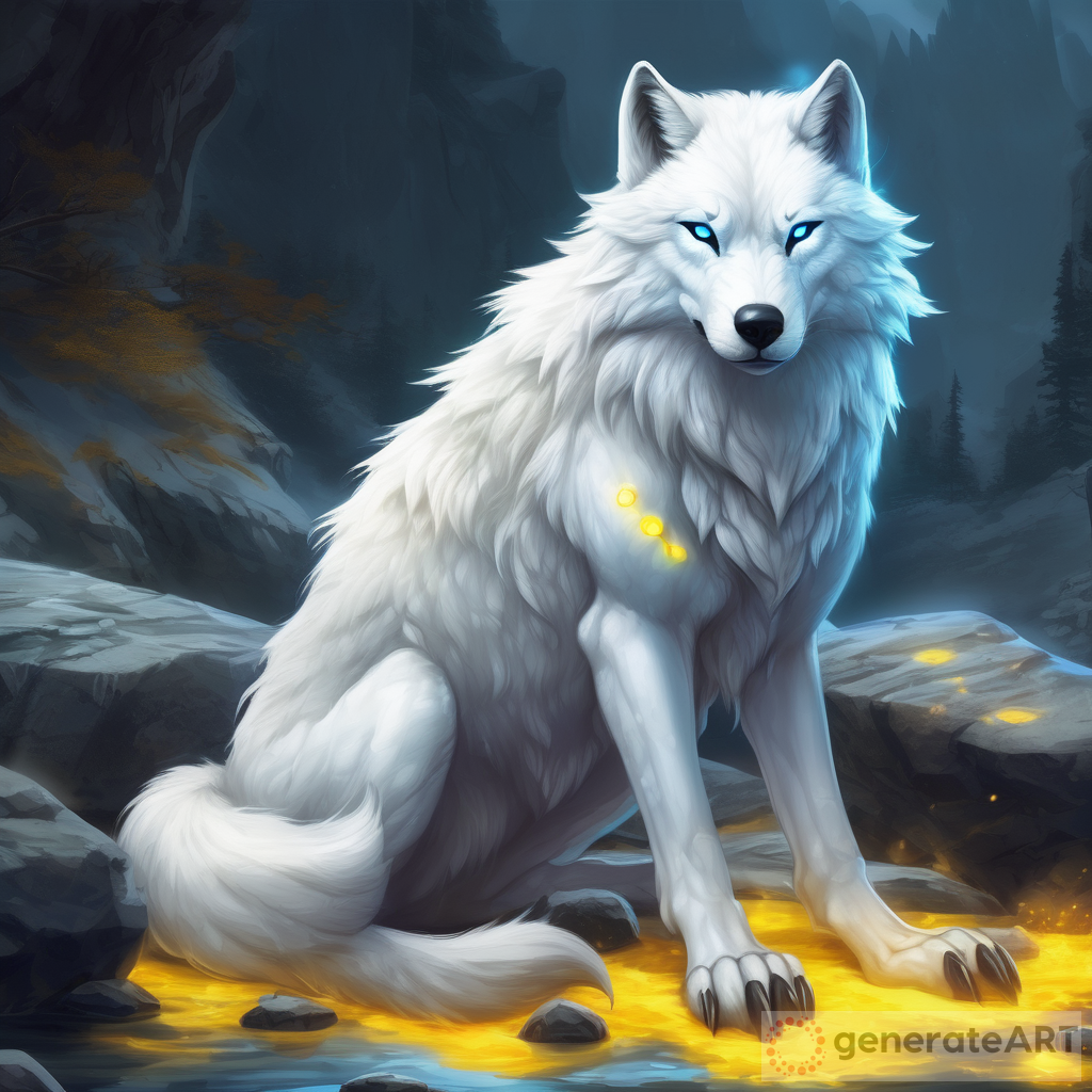 Majestic White Wolf with Glowing Yellow Eyes