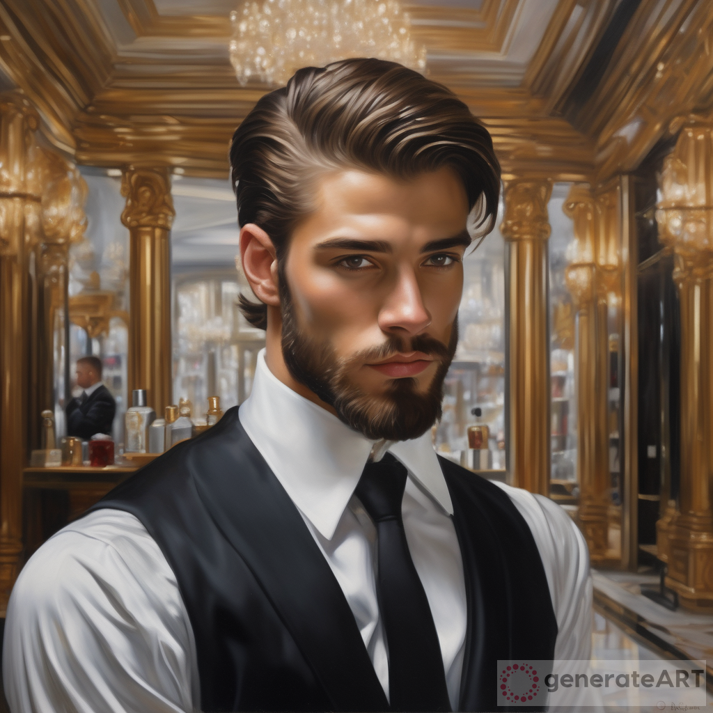 Luxurious Hyperrealism: Handsome Man in Perfume Shop