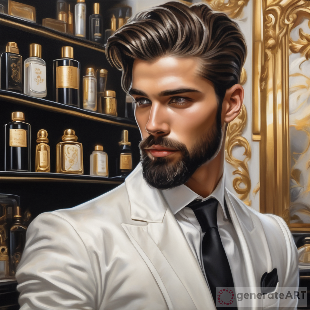 Hyperrealism Oil Painting: Handsome Young Man in Luxury Setting