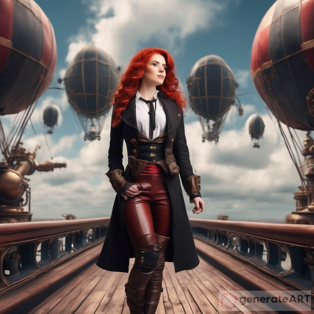 Steampunk Red-Haired Girl on Airship Adventure