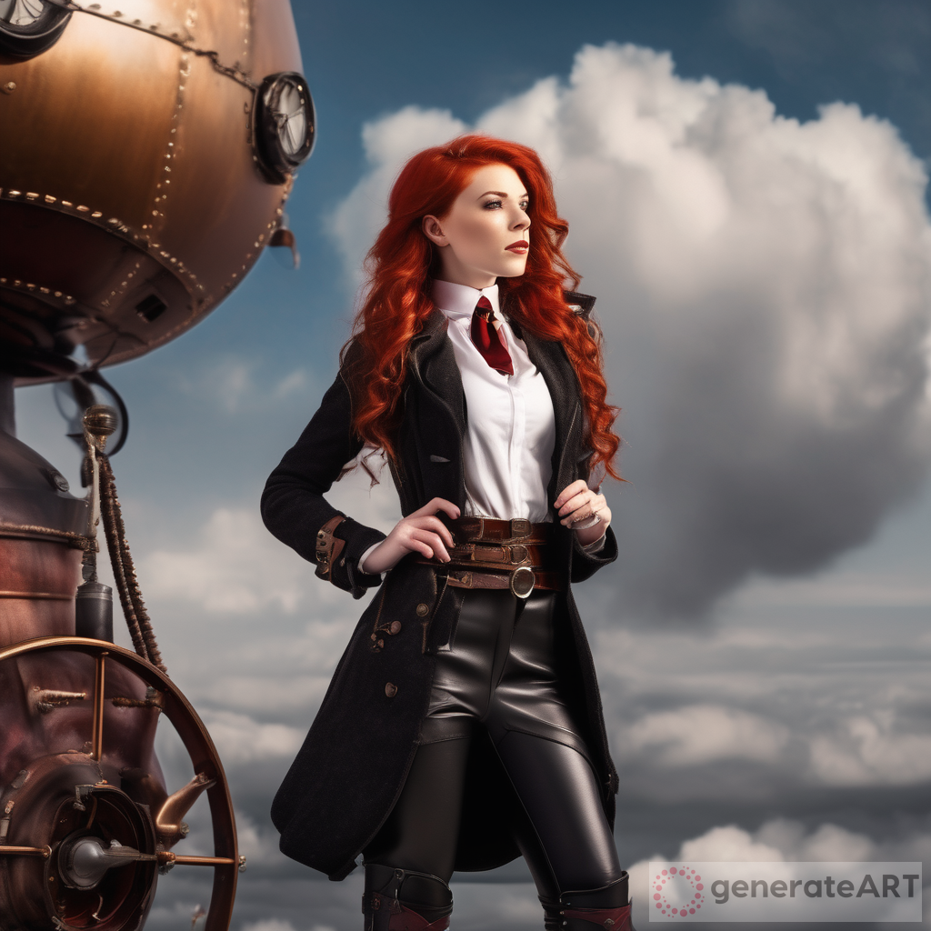 Steampunk Red-Haired Girl on Airship Adventure
