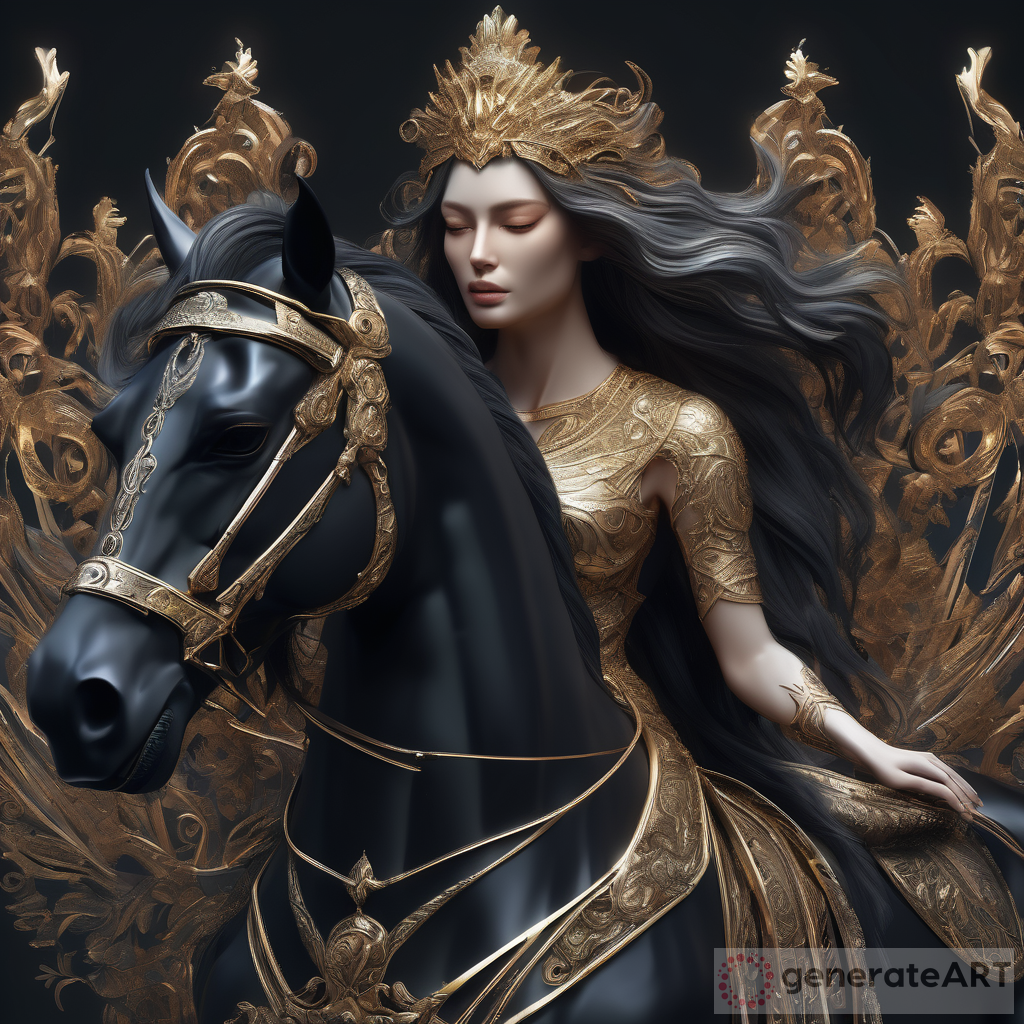 Mythical Goddess on Black Horse 4K Digital Art