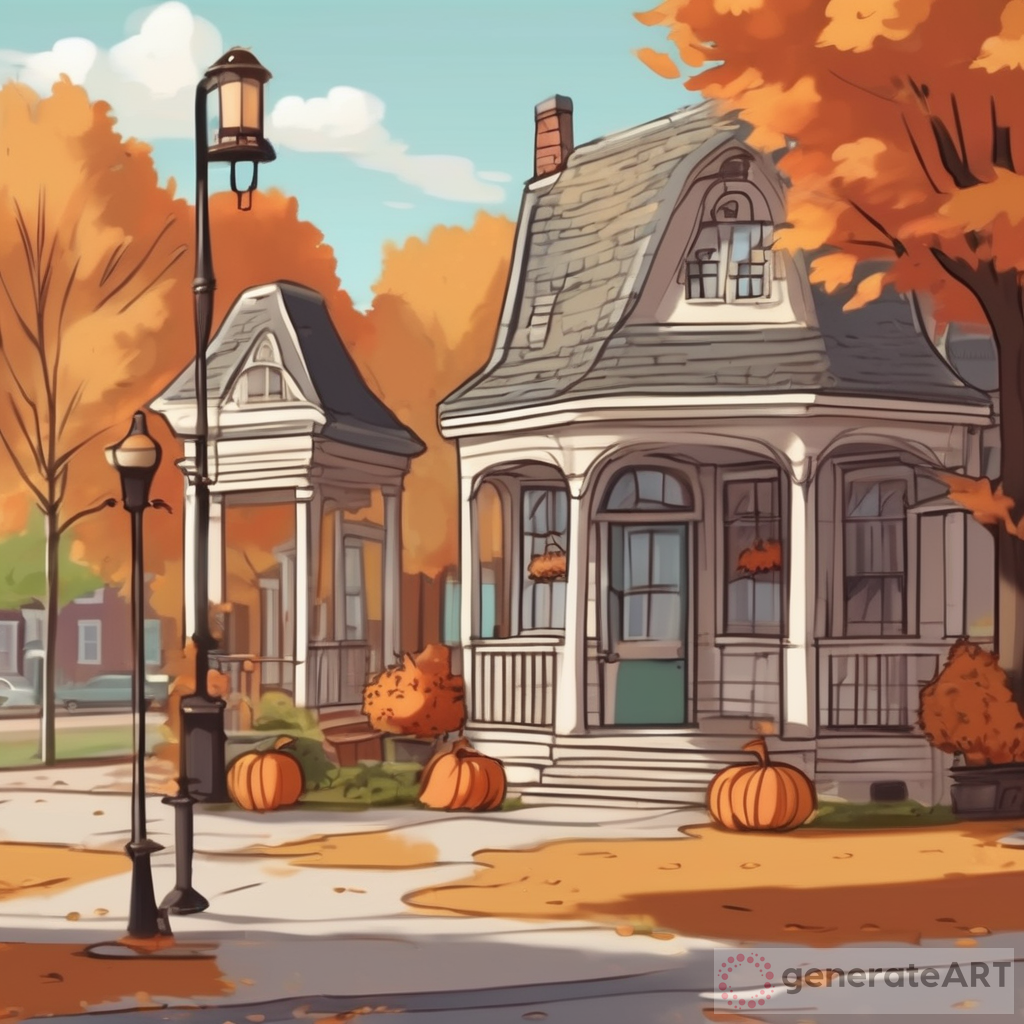 Charming Small Town Courtyard: Animated Fall Scene