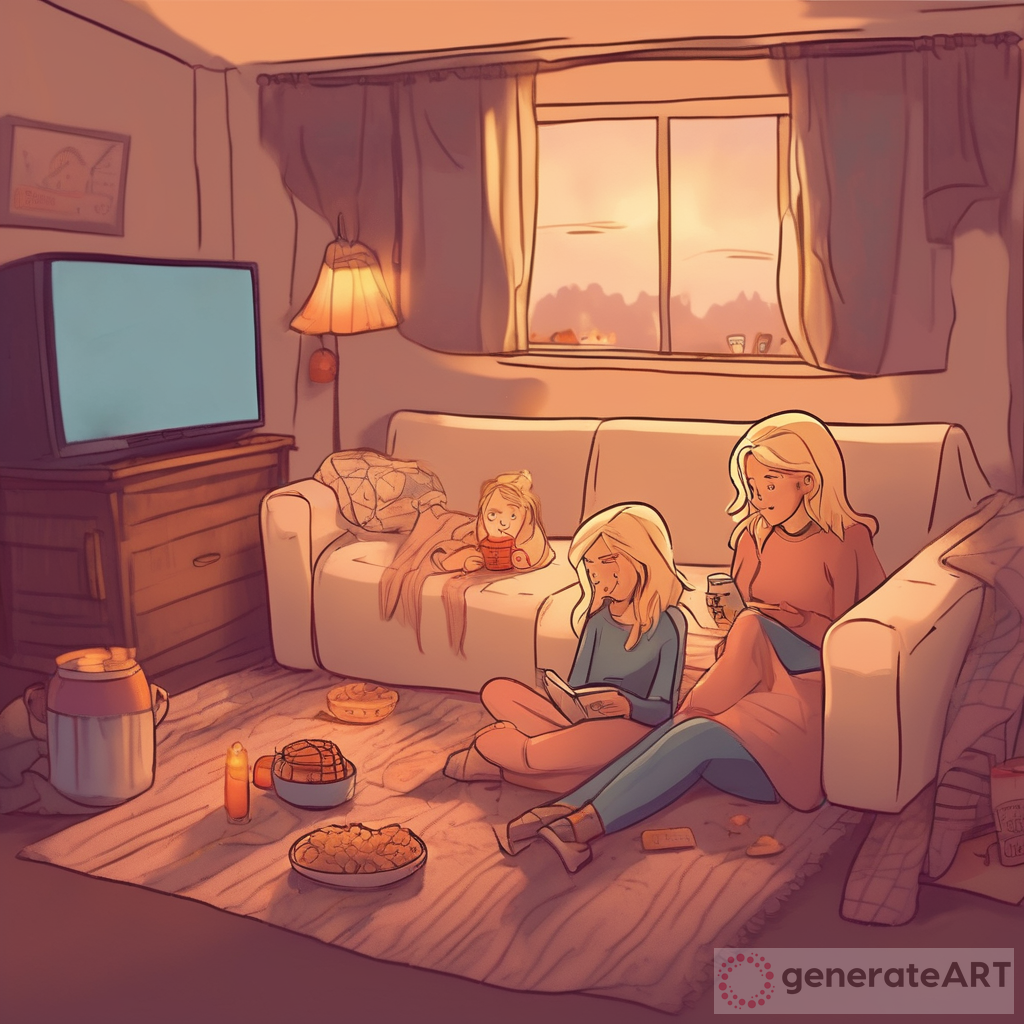 Cozy Blanket Fort: Cartoon Illustration of Mother and Daughter