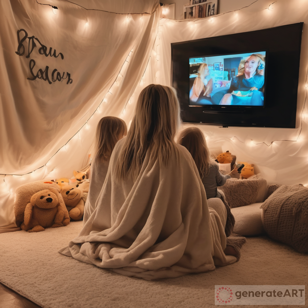 Cozy Movie Night in Blanket Fort with Mother and Daughter