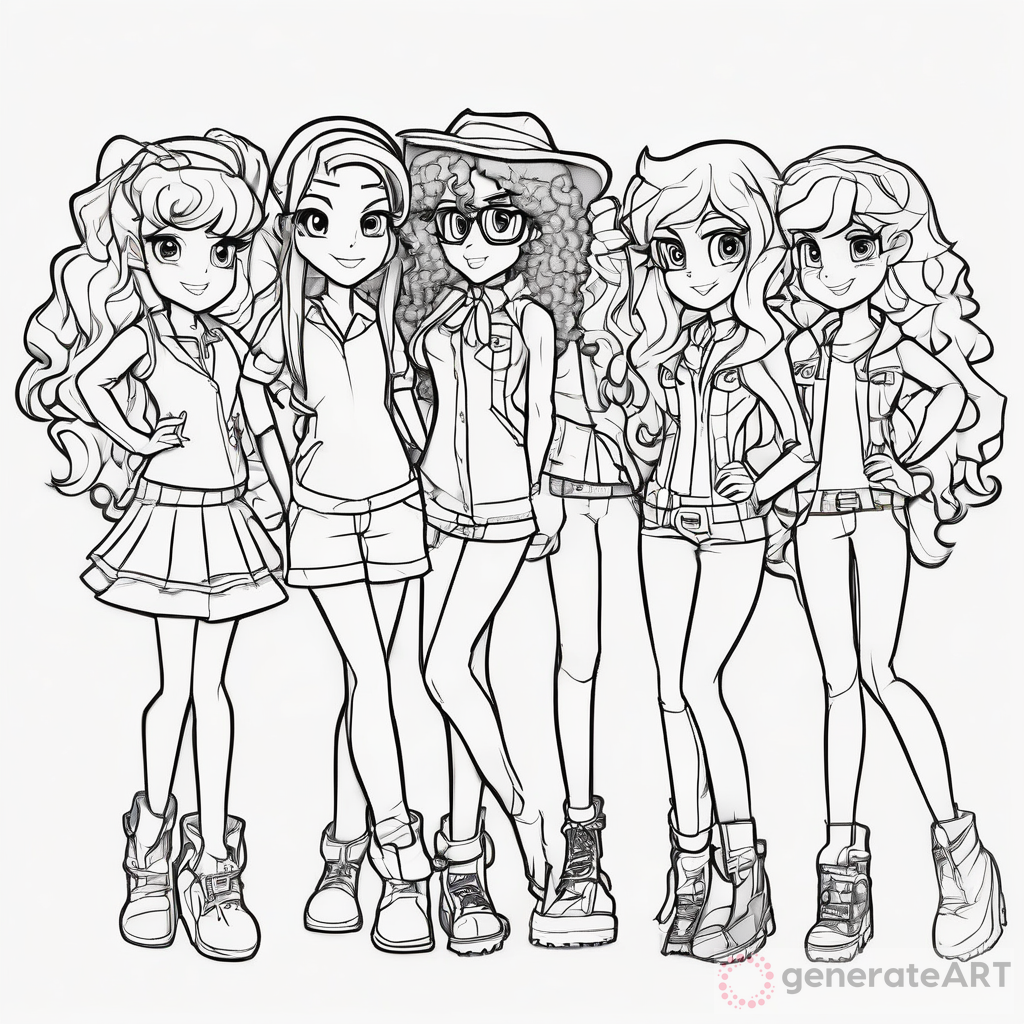 Anime Equestria Girls Coloring Page: Characters Galore