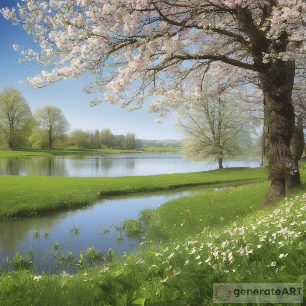 Serene Spring Meadow with Lake Beauty