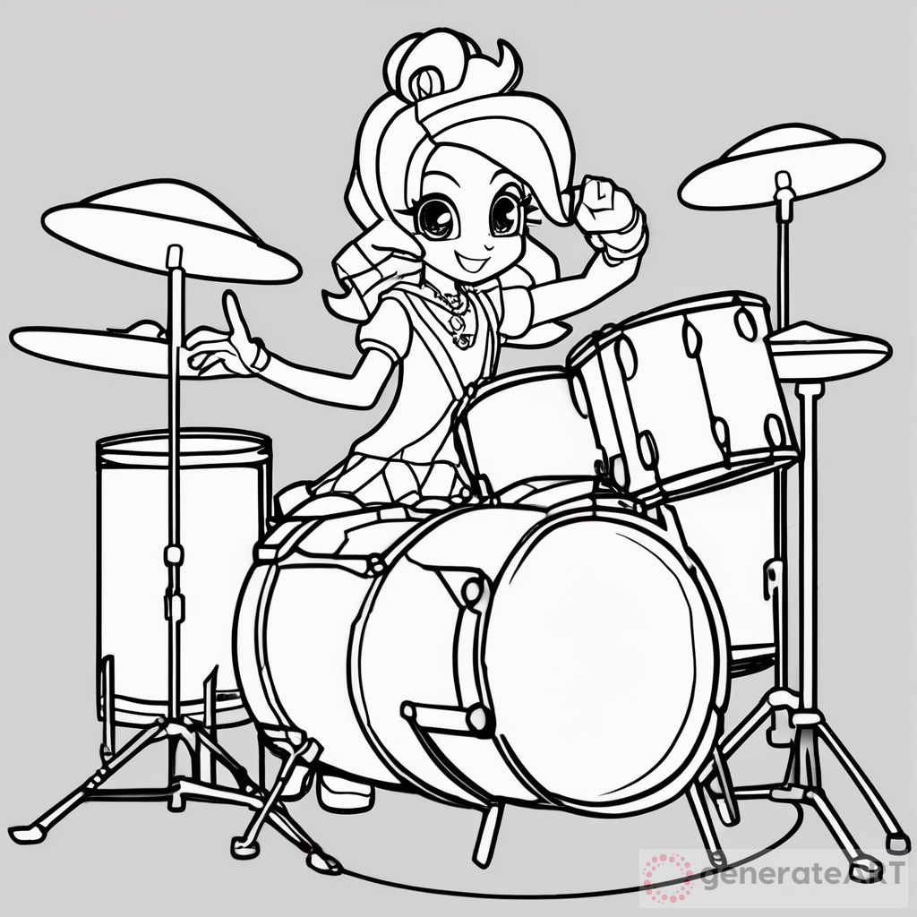 Anime Pinkie Pie Coloring Page: Equestria Girls Drumming