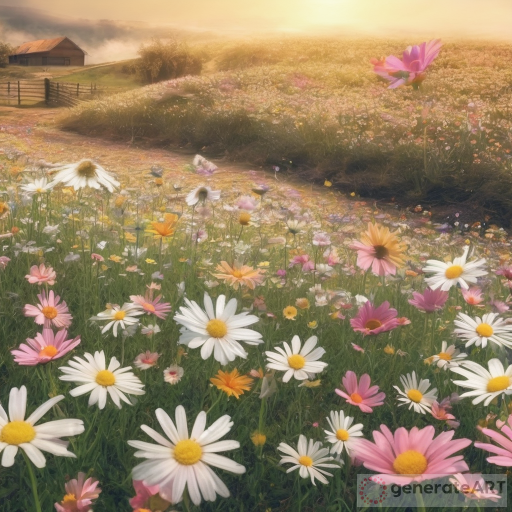 Whimsical Field of Daisies with Unicorns and Fairies