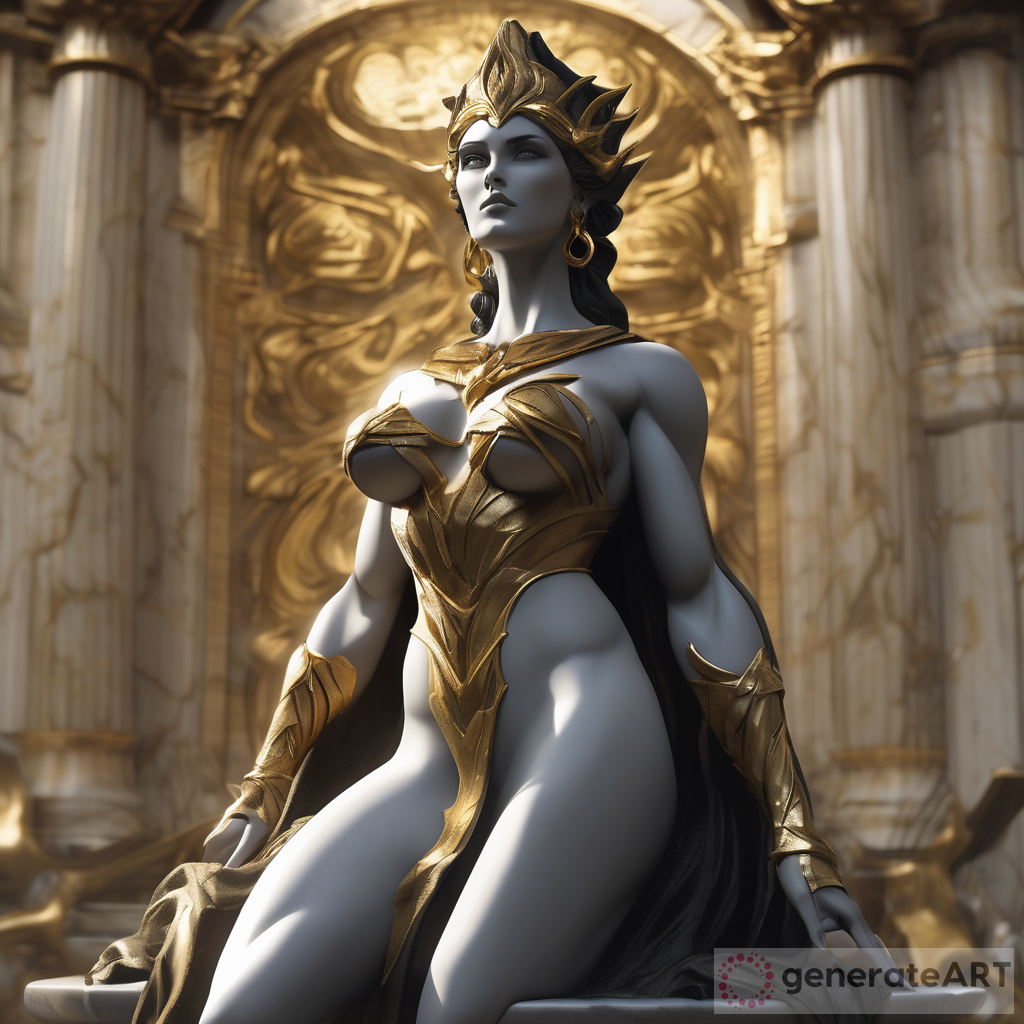 Powerful Goddess Statue in Dark Marble
