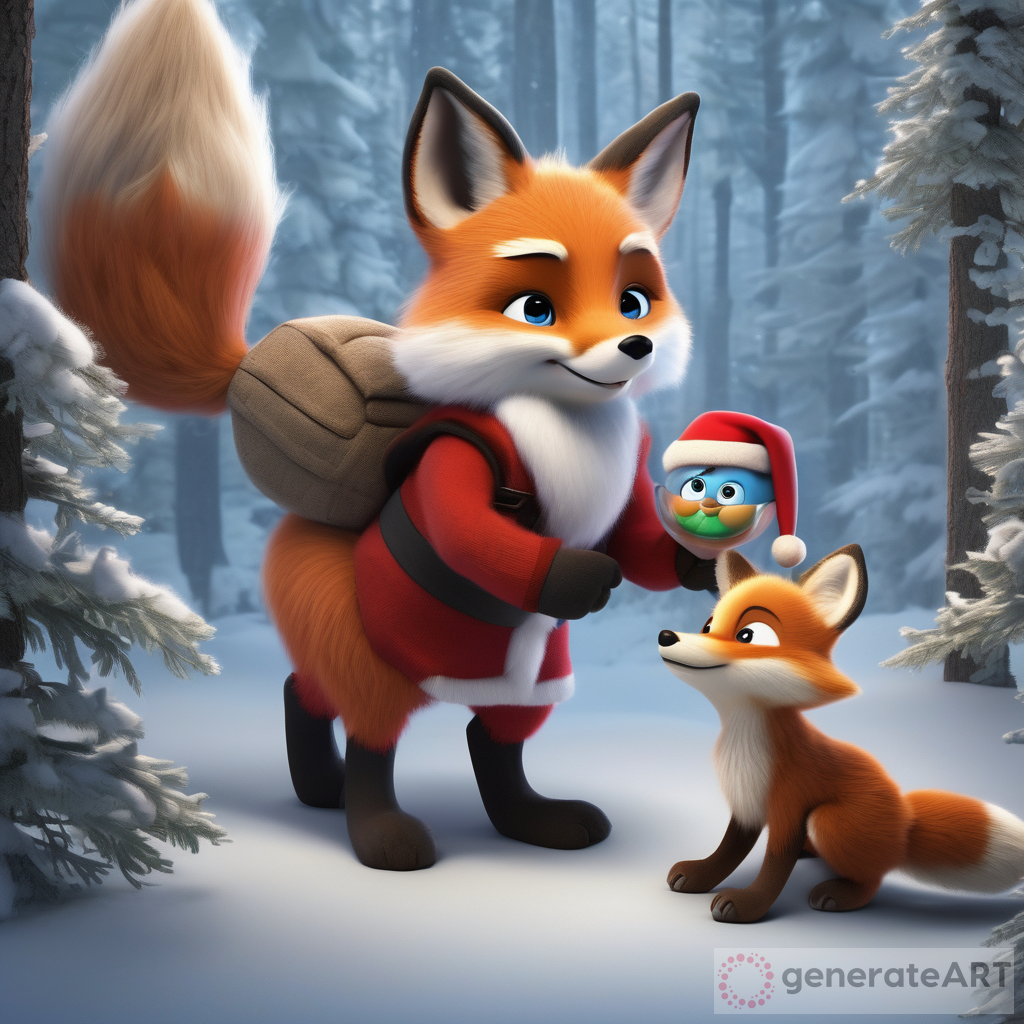 Finn the Baby Fox Helps Santa: A Pixar-Inspired Image
