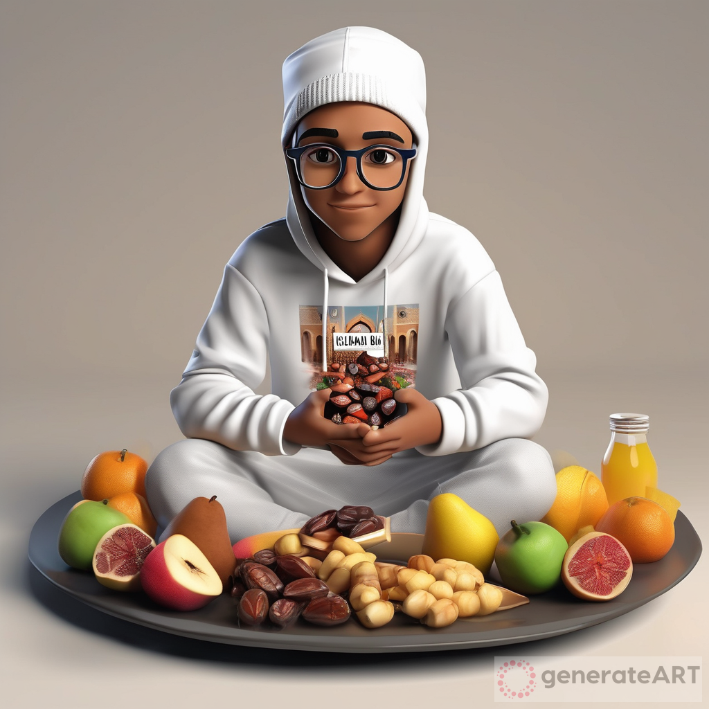 Realistic 3D Art: Muslim Boy Praying on Ramadan Eid Mubarak