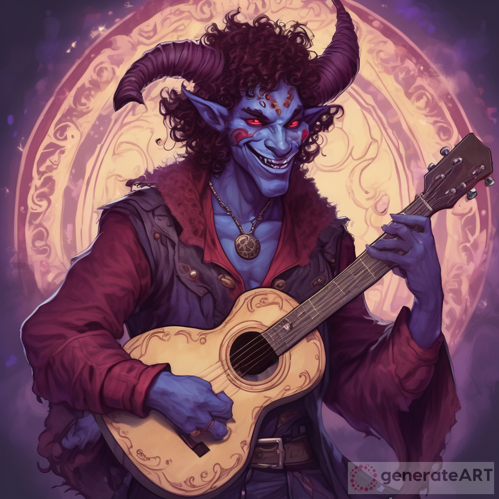 Crazed Tiefling Bard with Acoustic Guitar