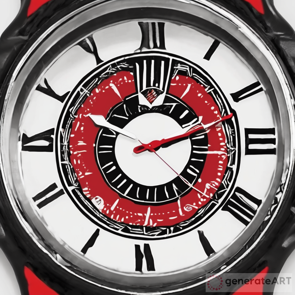 Reloj Muñequera Ancha Negra Roja y Blanca con Símbolo de Reloj de Arena