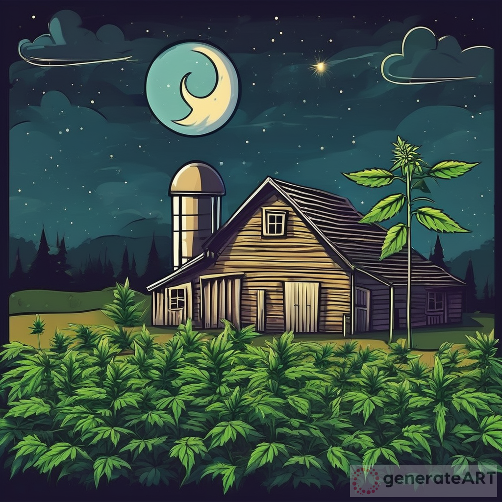 Whimsical Marijuana Farm: Cartoon Night Sky