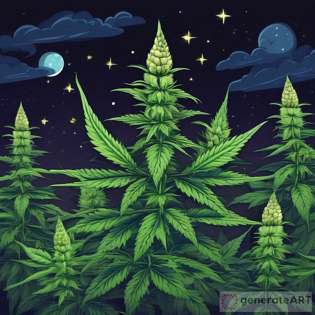 Marijuana Plant Night Sky Cartoon