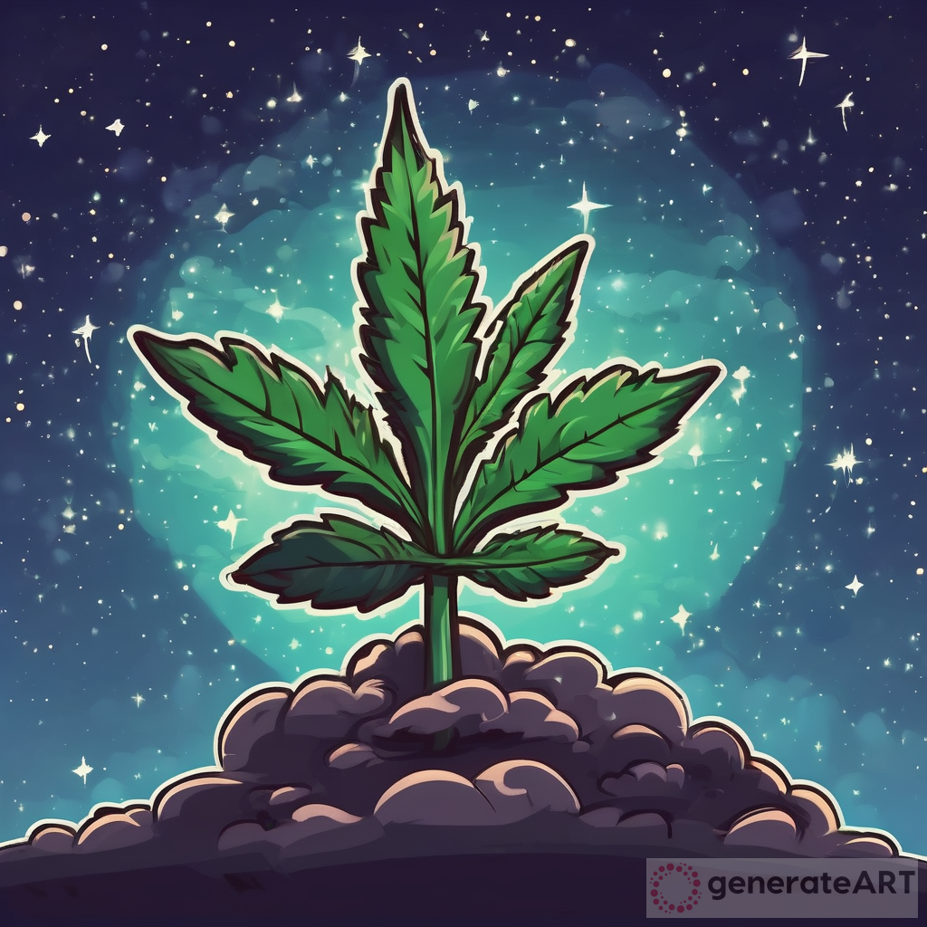 Enchanting Marijuana Plant Night Sky Cartoon