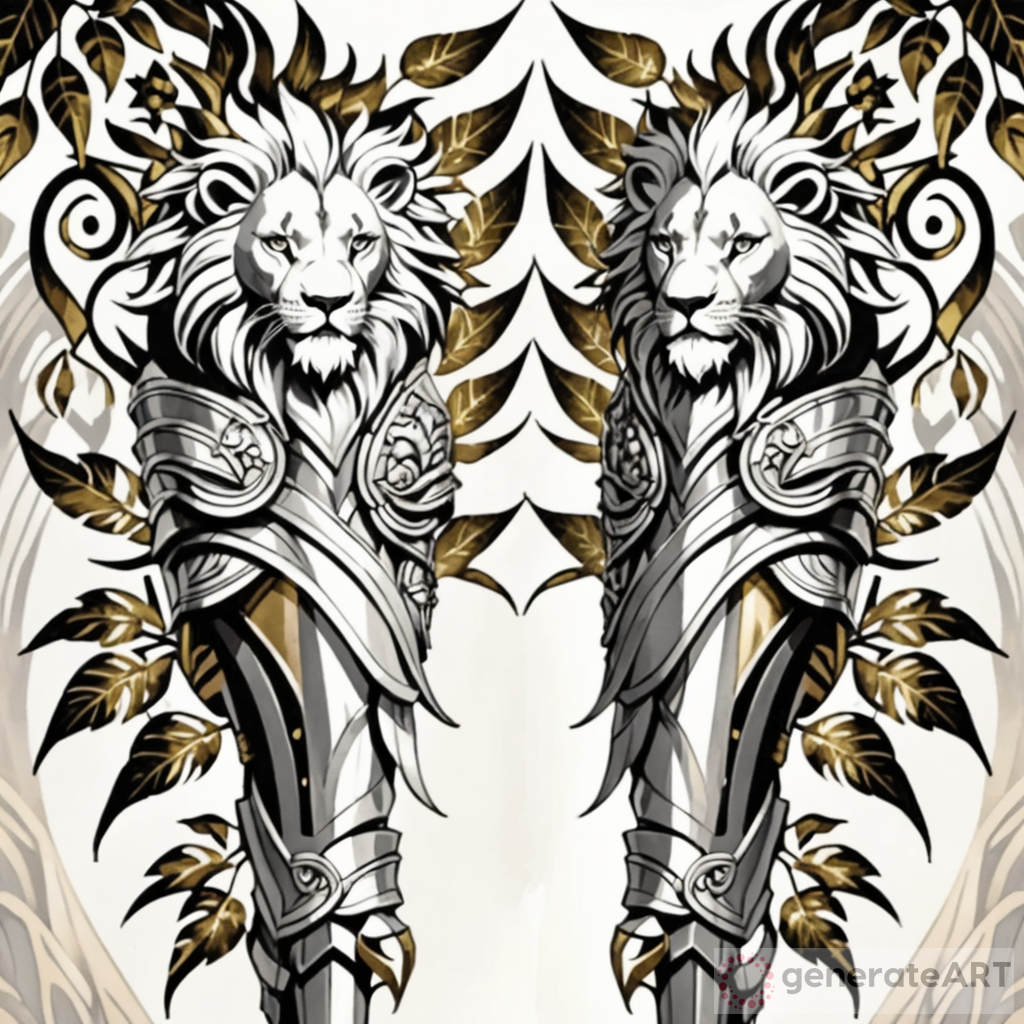 Intricate Forearm Armour: Black & White Loral Leaves and Lions