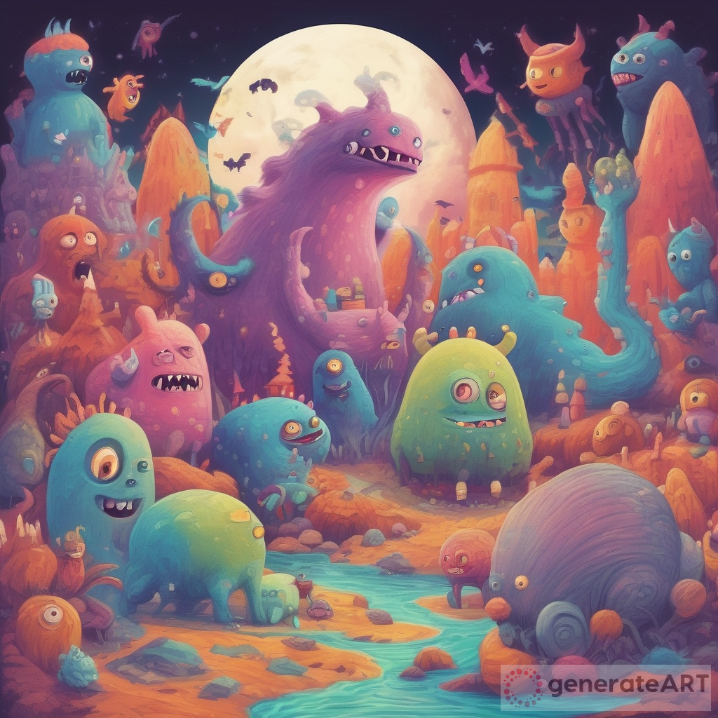 Dreamlike Monsters: A Colorful Fantasy Scene