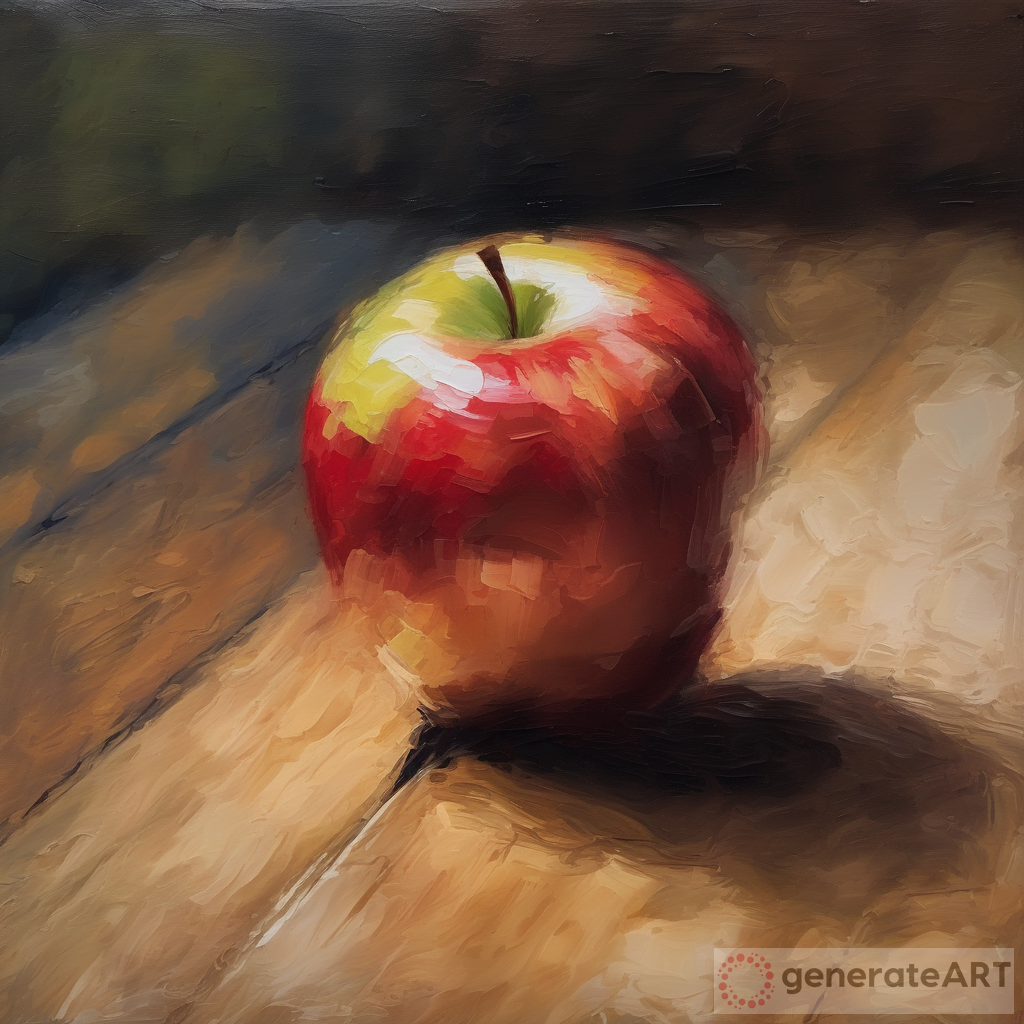 Impressionistic Apple on Wood Table Painting