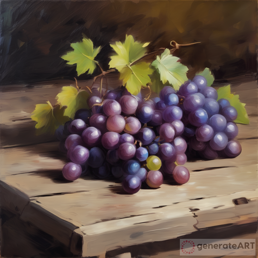 Impressionistic Grapes Painting on Wood Table