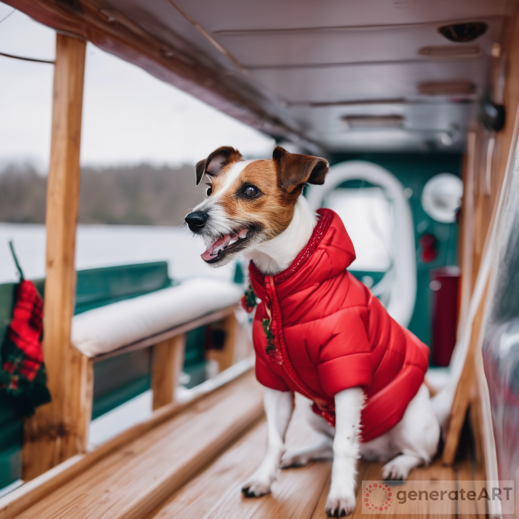 Excited Jack Russell Dog on Houseboat at Christmas