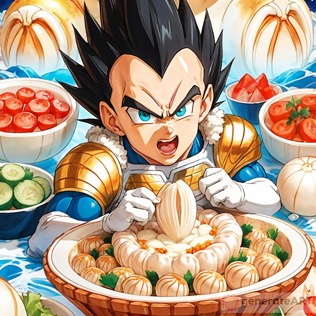 Vegeta Eating Vareniki - Saiyan Prince's Culinary Delight | GenerateArt