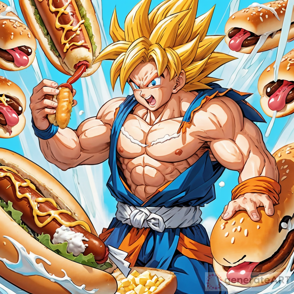 Adult Goku Eating Hotdog
