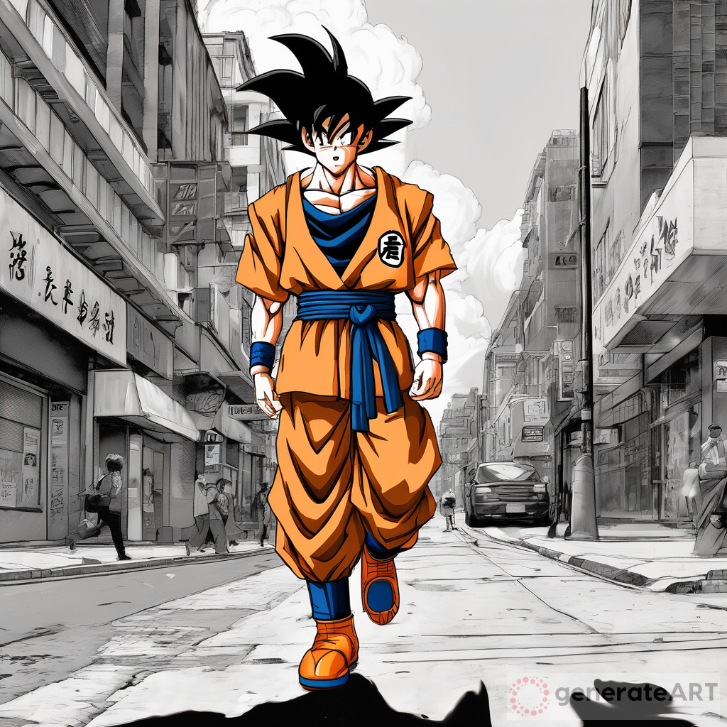 Power and Kindness: Goku Walking | GenerateArt