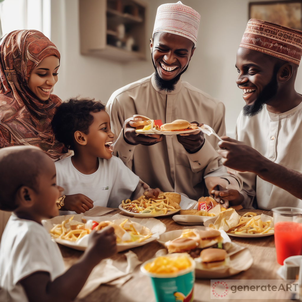 Joyful Muslim Family Meal: African Descent Happiness