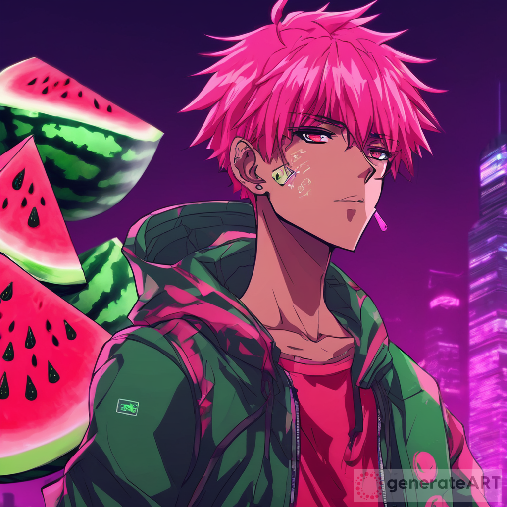 Watermelon Male Anime Character: Cyberpunk Twist