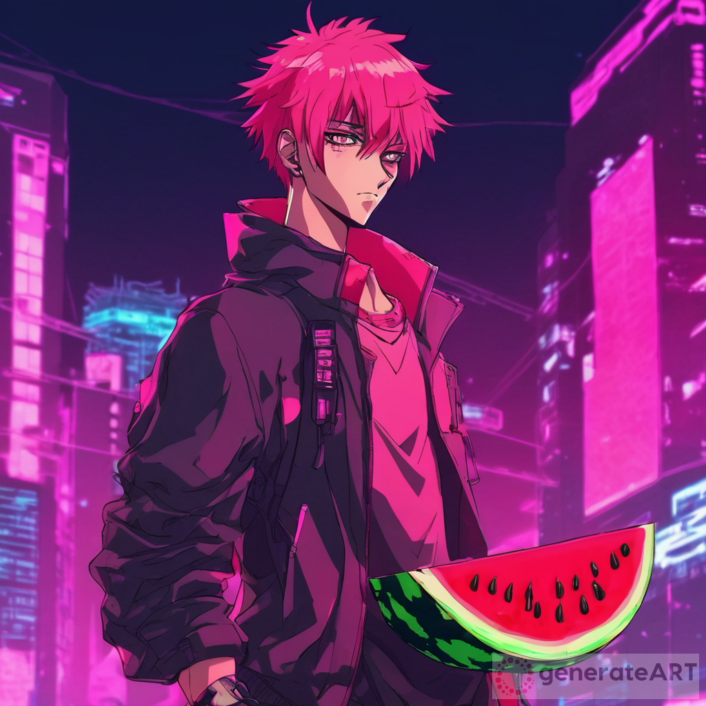 Kai: Watermelon-Themed Cyberpunk Anime Character