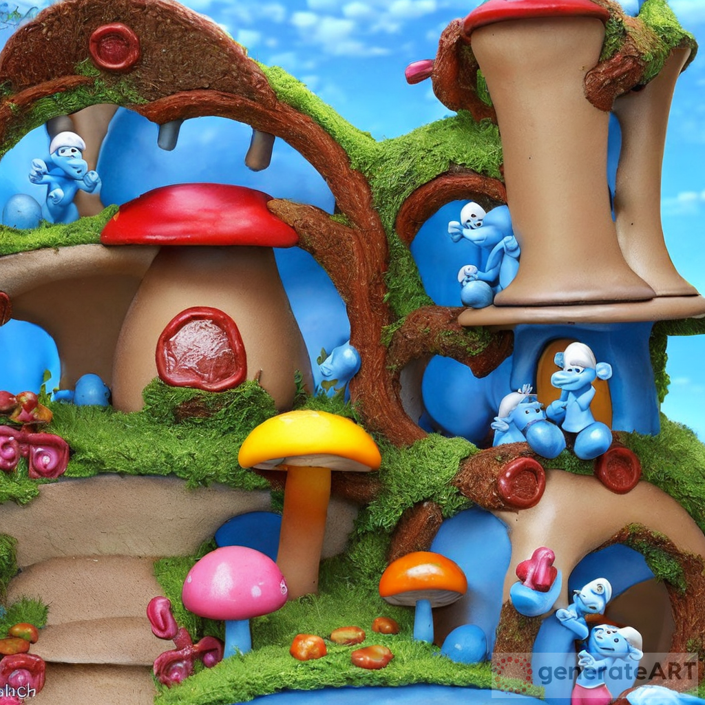 Colorful Mushroom House Toy for Smurfs World
