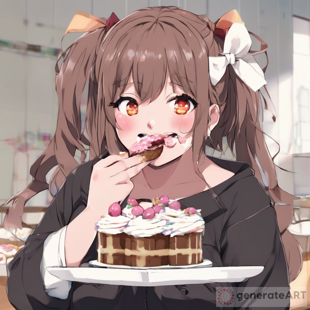 Indulgent Joy: Fat Anime Girl Eating Cake