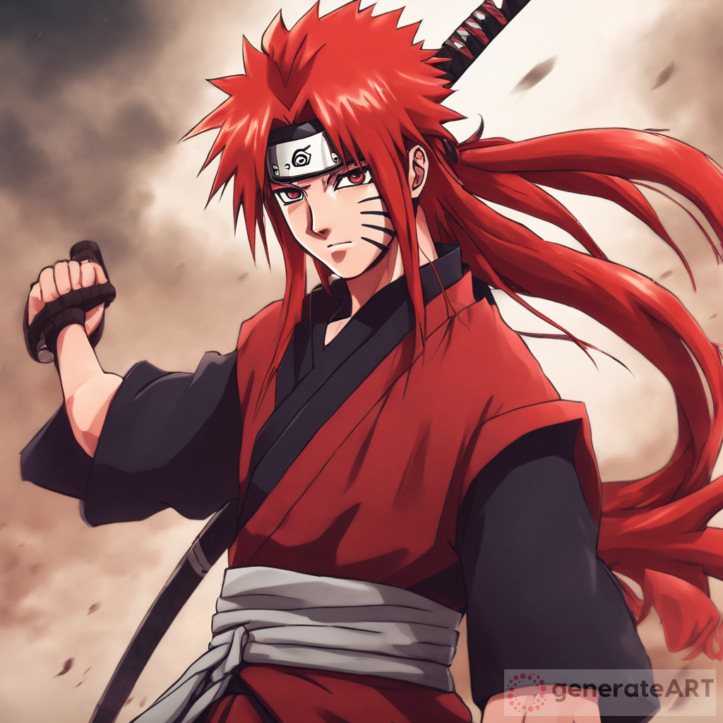 Male Samurai with Long Red Hair - Naruto Style | GenerateArt