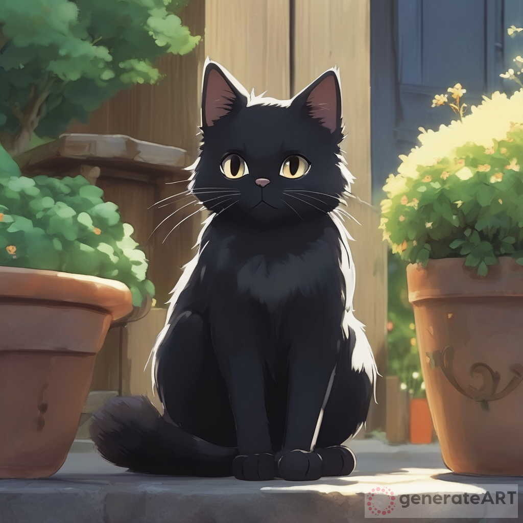 Studio Ghibli Fluffy Black Cat Art | GenerateArt