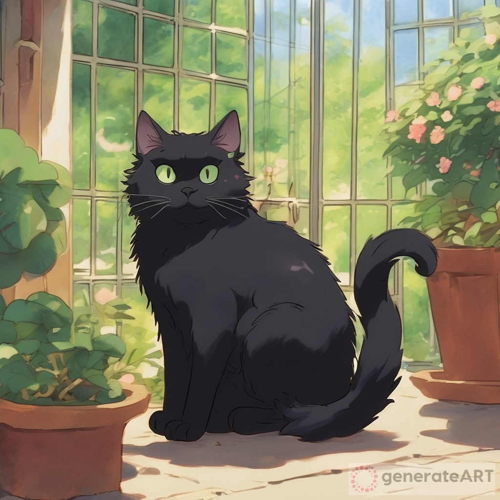 Studio Ghibli Fluffy Black Cat Scene