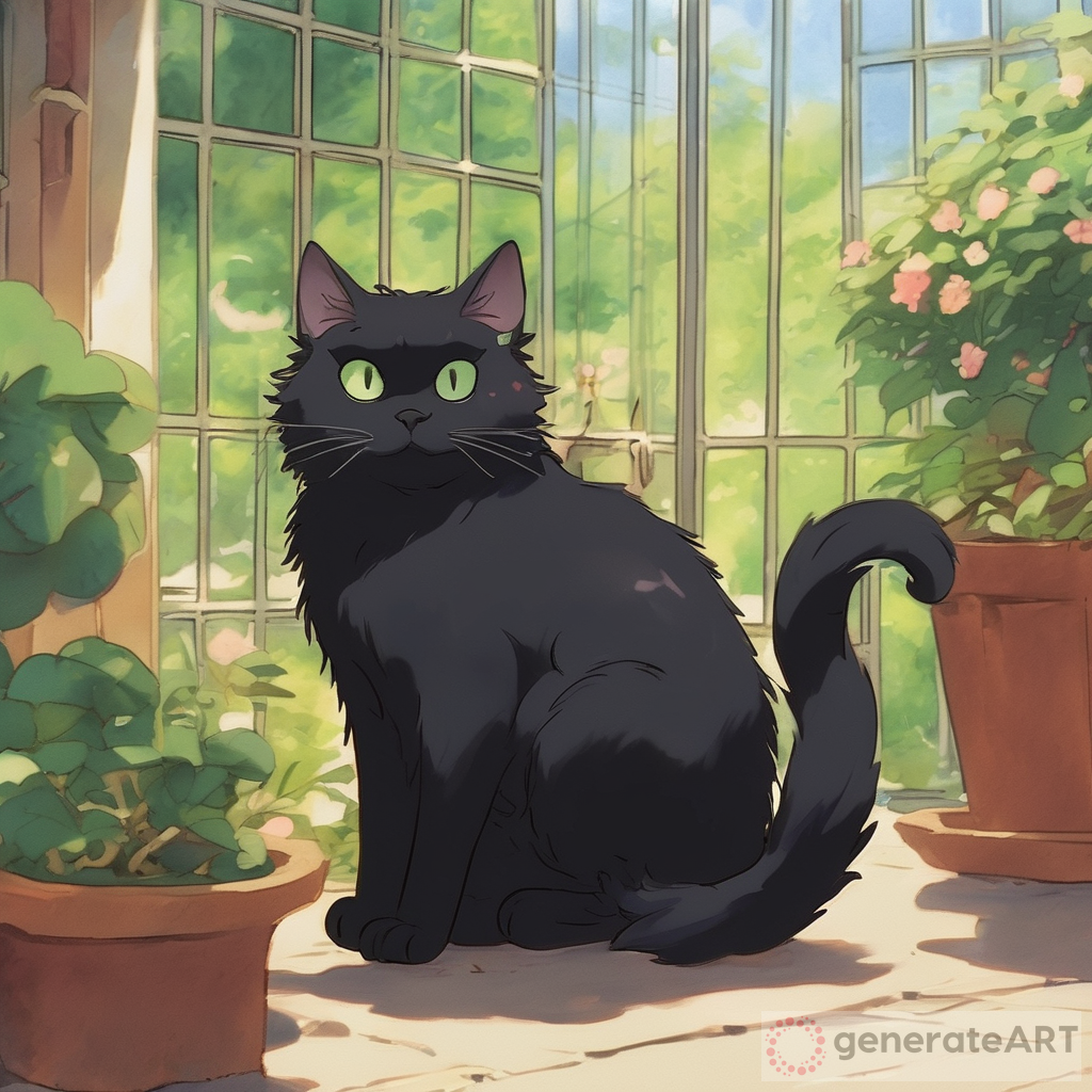 Studio Ghibli Small Fluffy Black Cat | GenerateArt