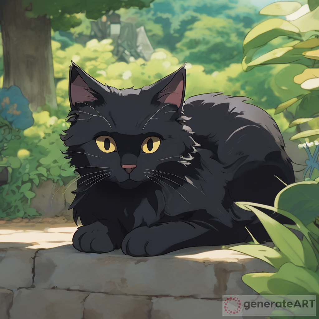 Studio Ghibli Fluffy Black Cat Art 