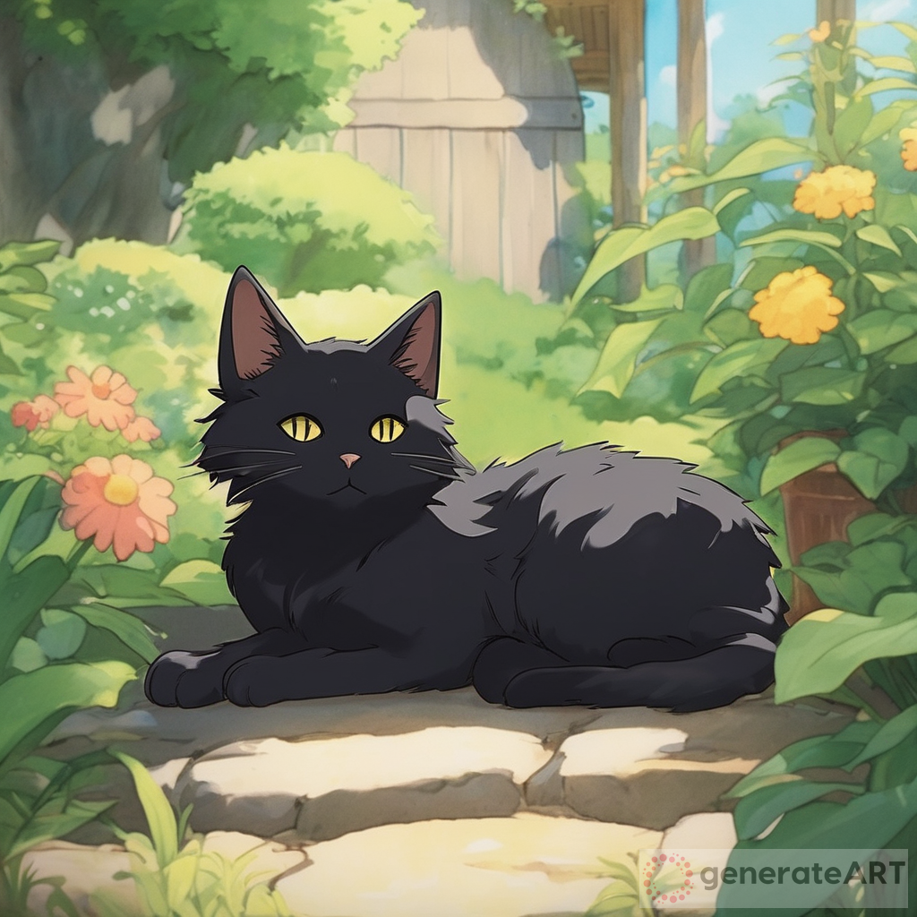 Studio Ghibli Fluffy Black Cat Art