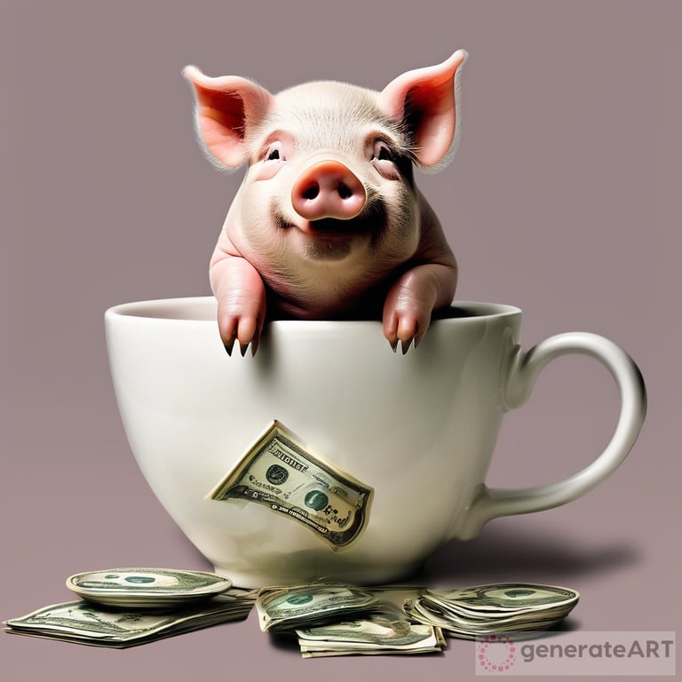 Pig, money, tea cup