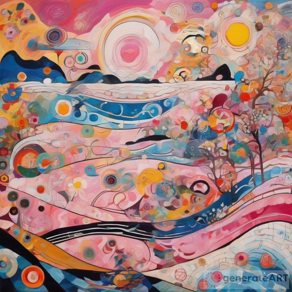 Mesmerizing Abstract Painting: Waves, Sun, Clouds & Japanese Landscapes