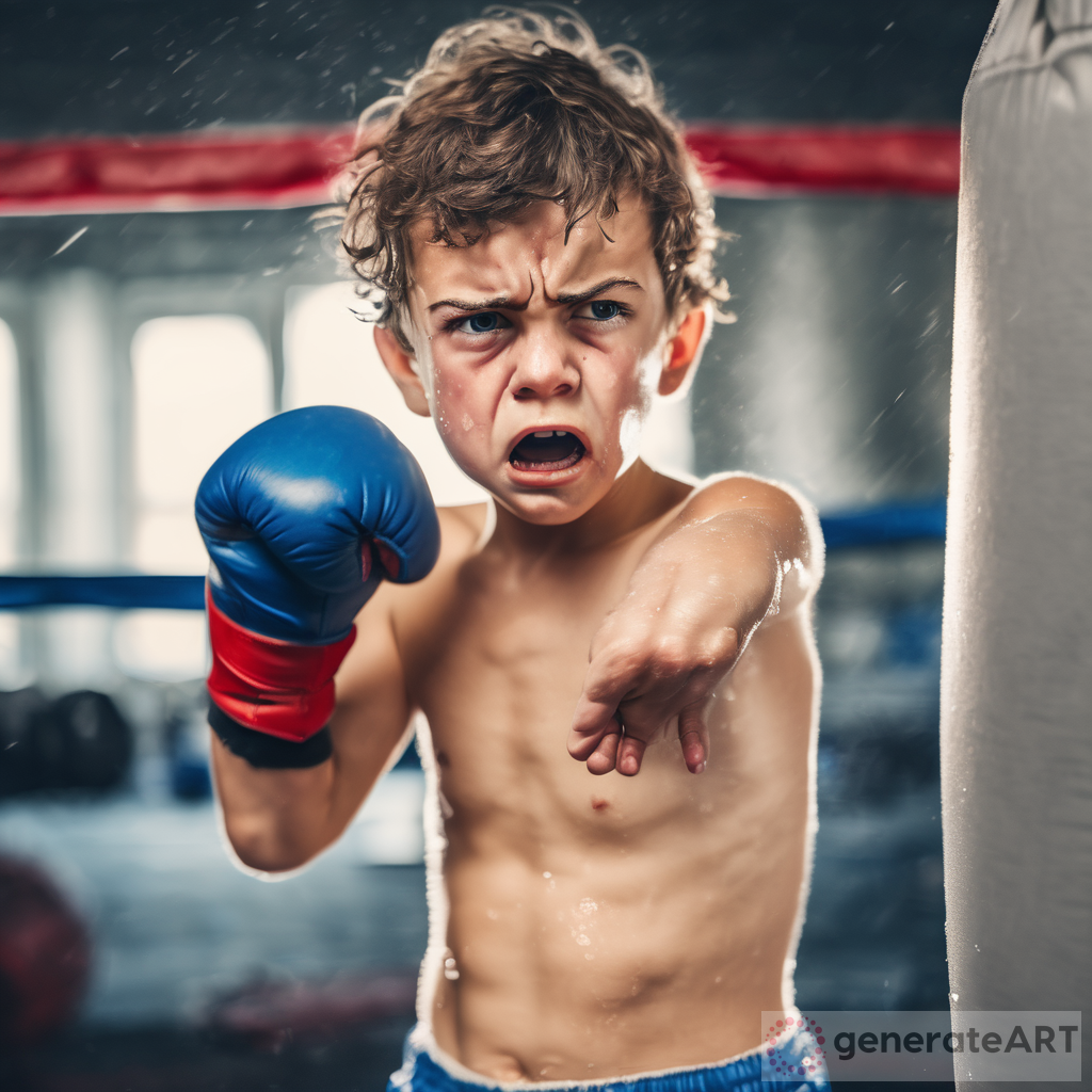 Intense Boxing: Angry Young Boy In The Ring 