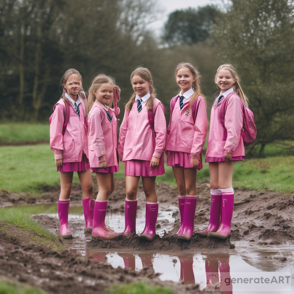 Exciting School Field Trip: Exploring a Muddy Hole with Pink Boots