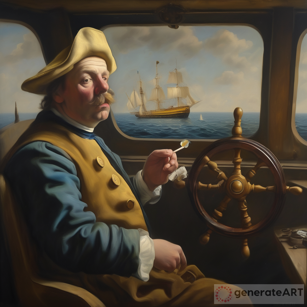 Serene Voyage: Cruise Ship Captain in Vermeer Oil Painting